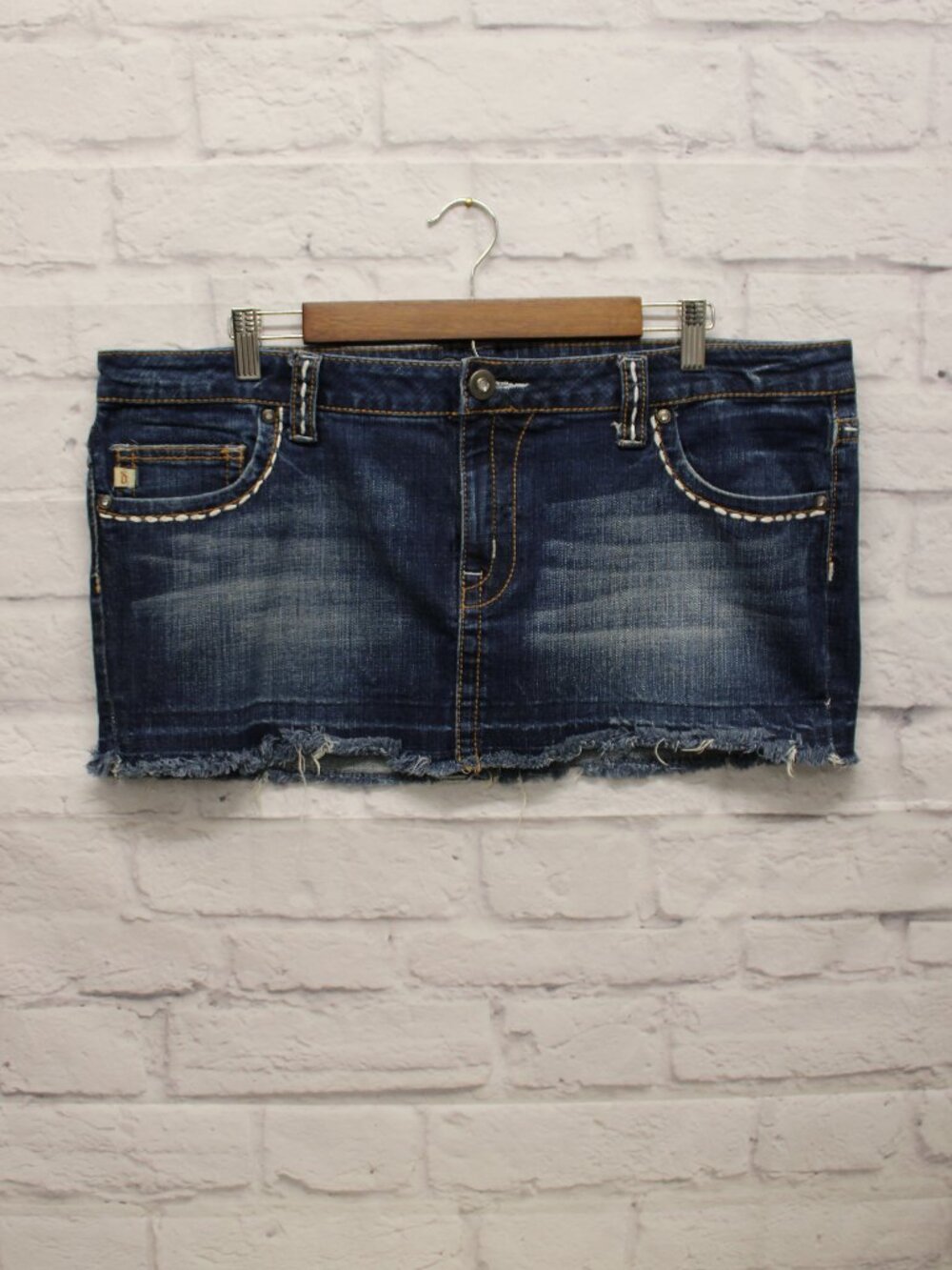 Degree Y2K Low Rise Denim Skirt Distressed Contrast Trim Size 17